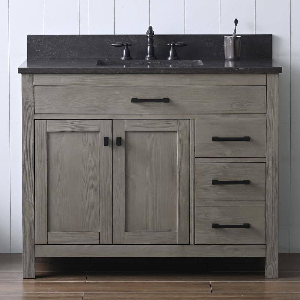 Textured Gray 42'' Single Vanity with Blue Limestone Top