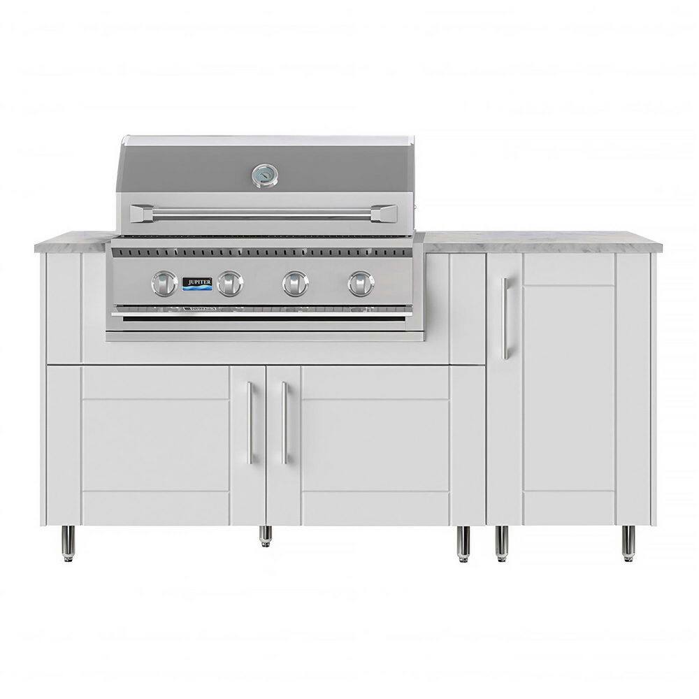 Daybreak 68.5 in. W 4-Burner Propane Grill Island in Stainless Steel Sanibel Shell White price history on PriceWatchPro