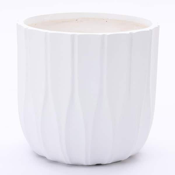 LuxenHome 14.5 in. White MgO Round Planter Composite Decorative Pot