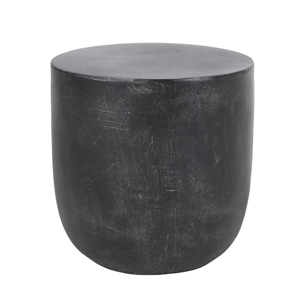 Noble House Acosta Matte Black Stone Outdoor Patio Side Table