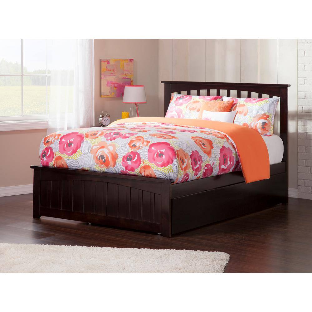 Espresso Full Wood Platform Bed with Trundle and Slats