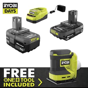 ONE+ 18V Lithium-Ion 4.0 Ah Battery, 2.0 Ah Battery, and Charger Kit with FREE ONE+ Cordless 1/4 Sheet Sander