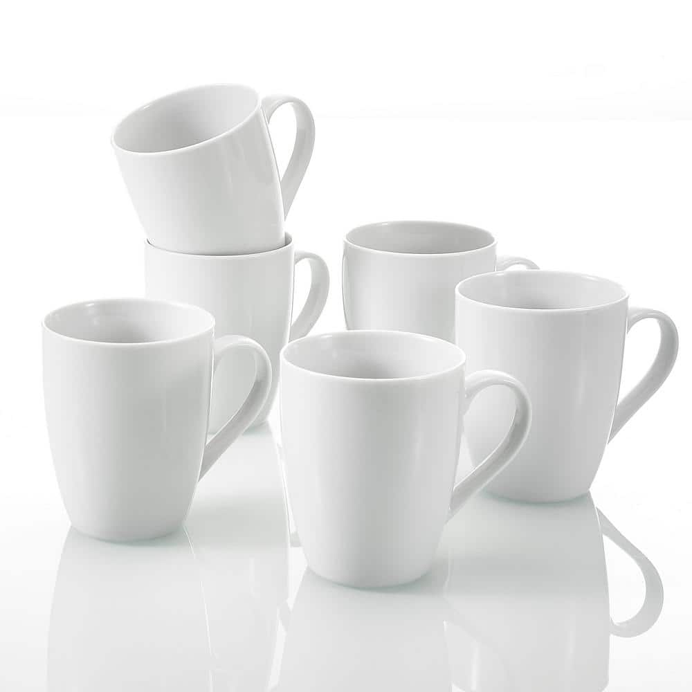 Ivory White Malacasa 12 oz Porcelain Cups Handle Ceramic Drink Cup Set Tea Juice Milk Set of 6 for Water Coffee Series Elisa 