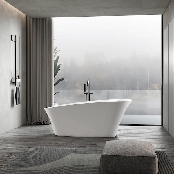 61.73 in. x 30.24 in. Solid Surface Freestanding Bathub with Left Drain in White