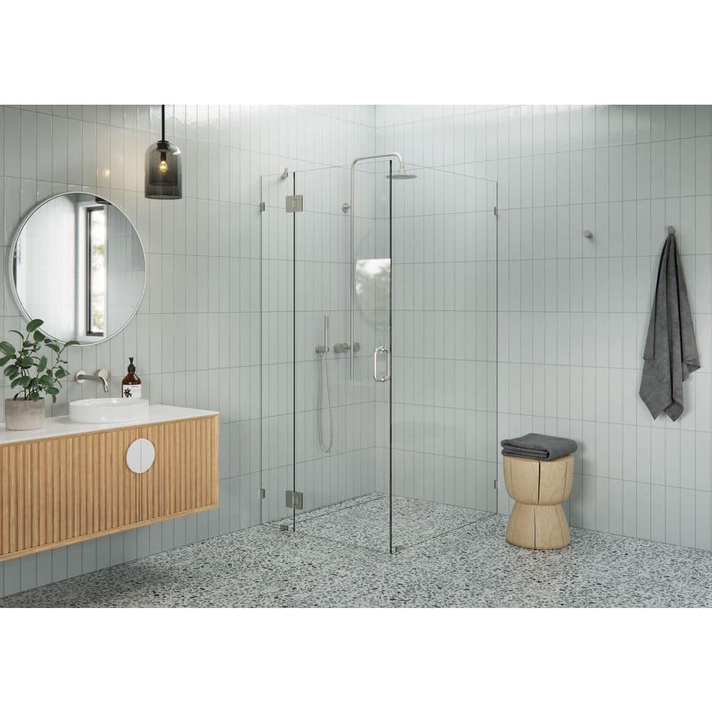 38 in. W x 44 in. D x 78 in. H Pivot Frameless Corner Shower Enclosure in Brushed Nickel Finish with Clear Glass price history on PriceWatchPro