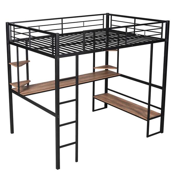 Moderate On board Staircase Black Full Size Loft Bed with Long Desk and Shelves LC-952447 - The Home  Depot