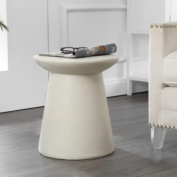 Hollie 18 in. Minimalist Modern Drum Accent Table Pedestal, Cream Terrazzo Finish