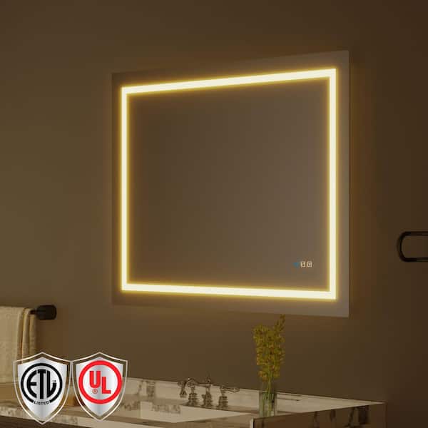 ORGANNICE 48 in. W x 36 in. H Rectangular Frameless LED Light Anti-Fog Wall Mount Bathroom Vanity Mirror Super Bright