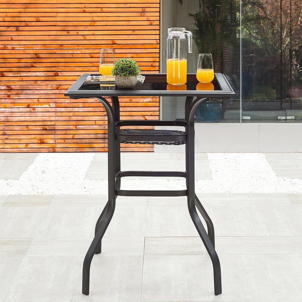 PatioFestival Wicker Patio Coffee Table Side Patio Bistro Table Metal Rattan Furniture with All Weather Steel Frame 