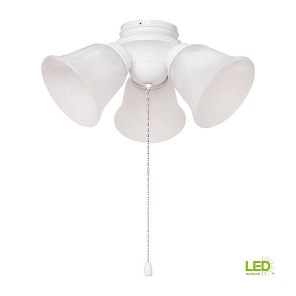 3-Light White Alabaster Glass LED Ceiling Fan Light Kit