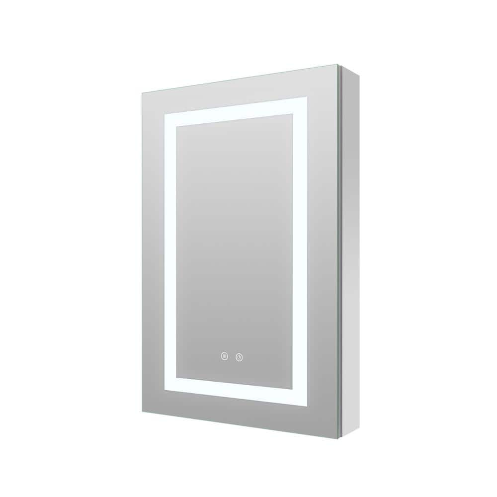 20 in. W x 30 in. H Rectangular Silver Aluminum Recessed/Surface Mount Medicine Cabinet with Mirror and Dimmable -  FORCLOVER, MEAL-NI2030R