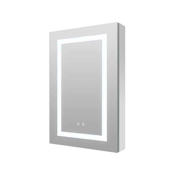 20 in. W x 30 in. H Rectangular Silver Aluminum Recessed/Surface Mount Medicine Cabinet with Mirror and Dimmable