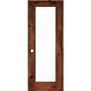 32 in. x 96 in. Knotty Alder Right-Hand Full-Lite Clear Glass Red Chestnut Stain Wood Single Prehung Interior Door