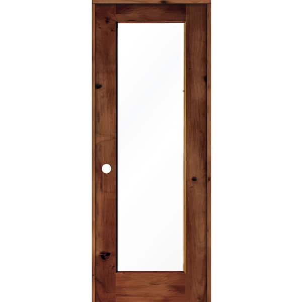 Krosswood Doors 32 in. x 96 in. Knotty Alder Right-Hand Full-Lite Clear Glass Red Chestnut Stain Wood Single Prehung Interior Door