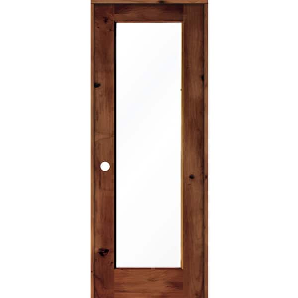 Krosswood Doors 36 in. x 96 in. Knotty Alder Right-Hand Full-Lite Clear Glass Red Chestnut Stain Wood Single Prehung Interior Door