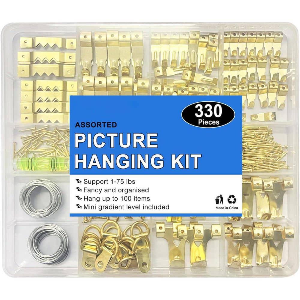 Picture Hangers Kit 330-Pieces Holds 10-75 lbs. w/ Hanging Wire Ring Hook D