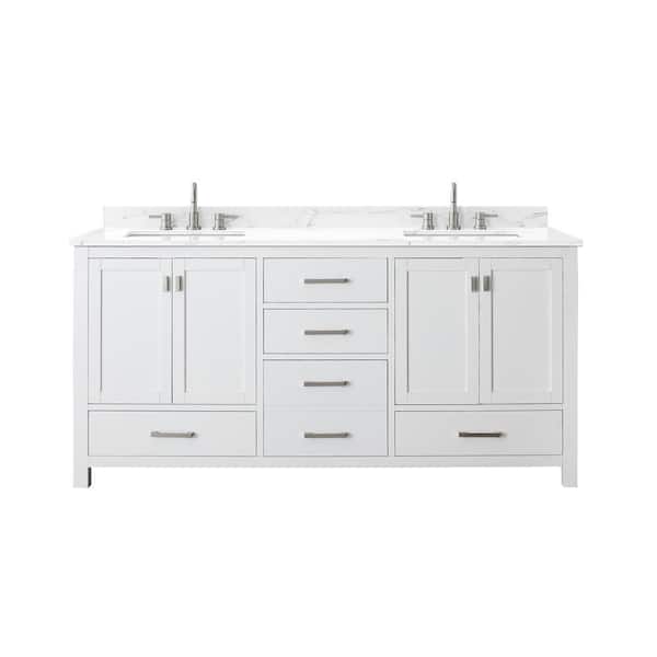 Modero 73 in. Double Sink White Bath Vanity with Cala White Engineered Stone Top