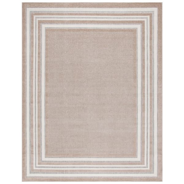 Cabana Beige/Ivory 8 ft. x 10 ft. Striped Border Indoor/Outdoor Area Rug