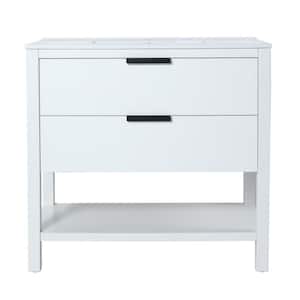 18.3 in. W x 35.9 in. D x 33.5 in. H Freestanding Bath Vanity in White with White Top With 2 Drawers