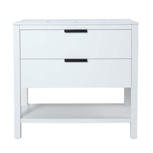 CASAINC 18.3 in. W x 35.9 in. D x 33.5 in. H Freestanding Bath Vanity in White with White Top With 2 Drawers