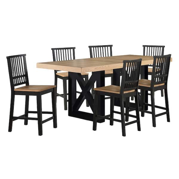 Magnolia 7-Piece Black and Brown Wood Counter Height Dining Room Set with 6 Chairs