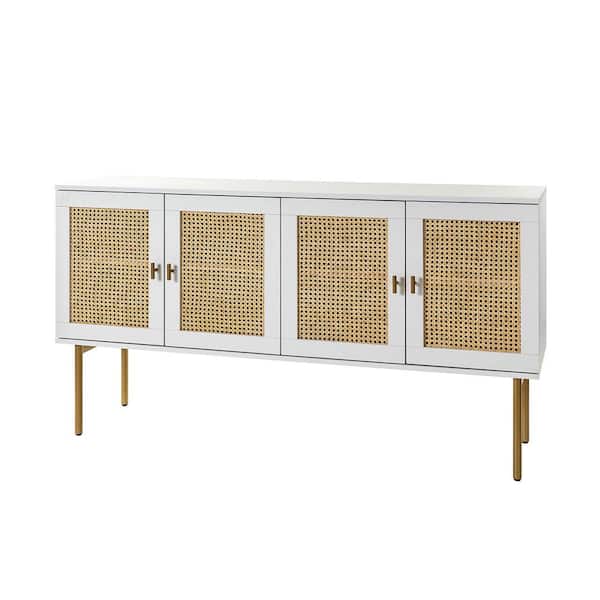 JAYDEN CREATION Datang White Wood 60 in. Wide Storage Sideboard with Metal Legs and 4-Doors