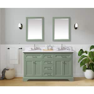 Windlowe 61 in. W x 22 in. D x 35 in. H Bath Vanity in Green with Carrera Marble Vanity Top in White with White Sink