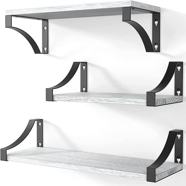 Cubilan 16.4 in. W x 5.9 in. D White Wood Composite Decorative Wall Shelf, Set of 3