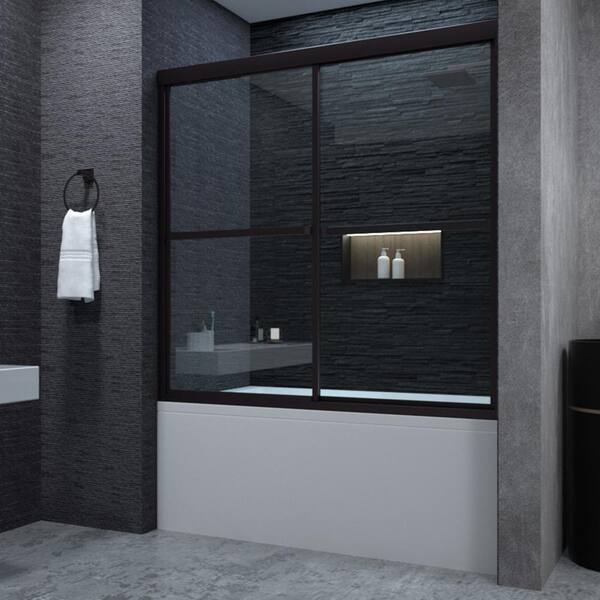 niveal Luminous 59 in. W x 56 in. H Sliding Framed Tub Door in Oil Rubbed Bronze Finish with Clear Tempered Glass