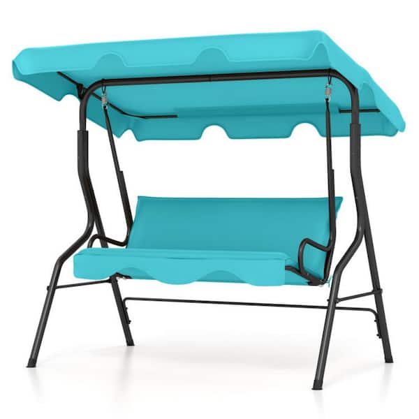 3-Person Steel Frame Outdoor Porch Swing with Removable Cushions in Blue