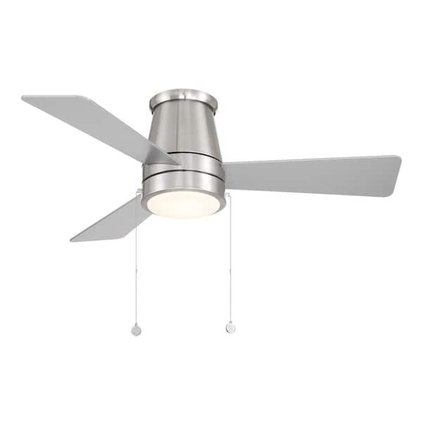 Hug 44 in. Indoor/Outdoor Brushed Nickel 3-Blade Pull Chain Ceiling Fan Selectable CCT Integrated LED