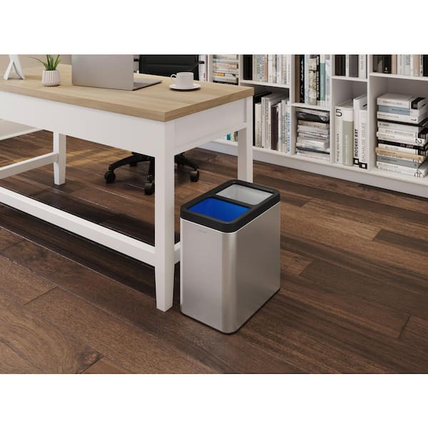 22-Liter Dual-Compartment Open-Top Trash Can in Black Stainless