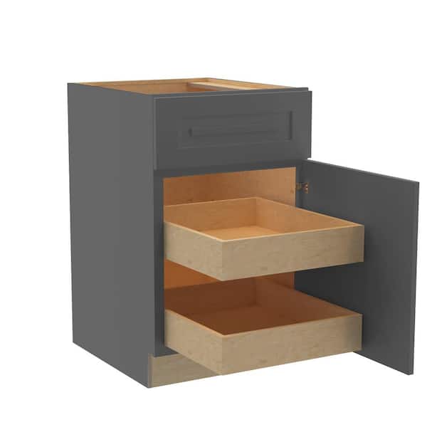 Home Decorators Collection Grayson 21 in. W x 24 in. D x 34.5 in. H Assembled Plywood Base Kitchen Cabinet in Deep Onyx with 2ROT Cutlery RH