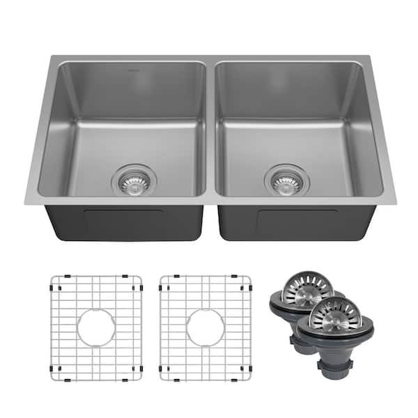 Lansen 32 in. Undermount 50/50 Double Bowl 18 Gauge Stainless Steel Kitchen Sink