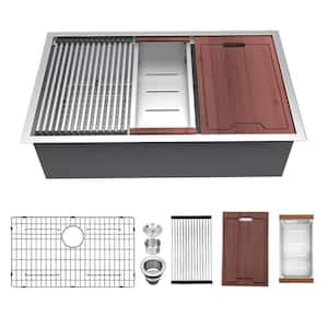 16-Gauge Stainless Steel 30 in. Single Bowl Undermount Workstation Kitchen Sink with All Accessories