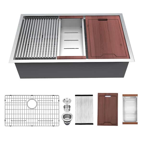 16-Gauge Stainless Steel 30 in. Single Bowl Undermount Workstation Kitchen Sink with All Accessories