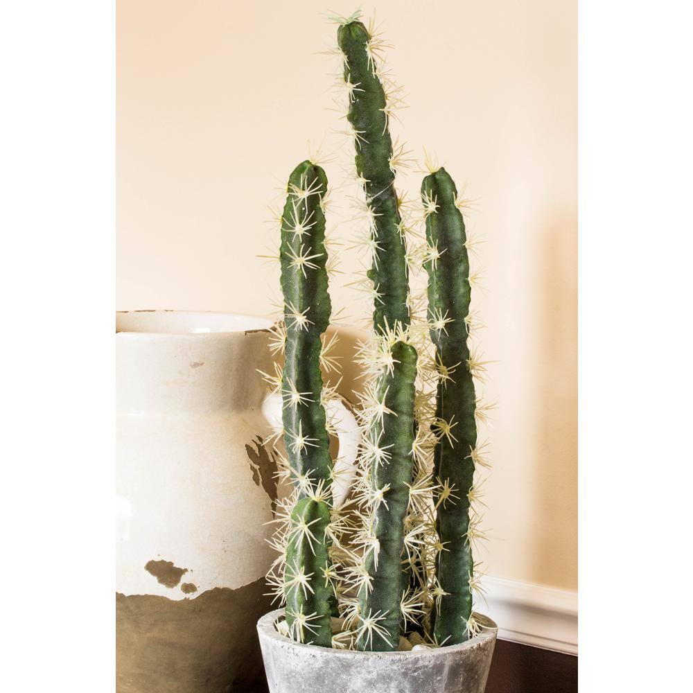 Tall Green Faux Cactus Arrangement in Gray Cement Planter