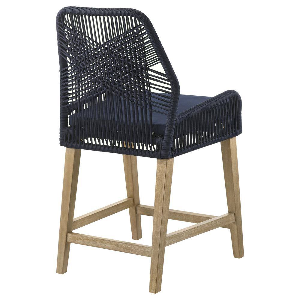 Nakia Dark Blue Woven Rope Back Counter Stools, Set of 2