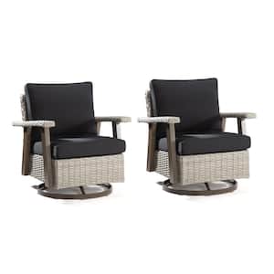 Wicker Patio Outdoor Rocking Chair Swivel Lounge Chair with Black Cushion (2-Pack)
