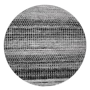 Nova Stripes Dark Gray 8 ft. x 8 ft. Round Area Rug