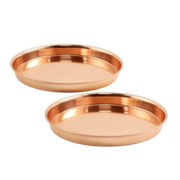 Achla Designs Set of 2 Decorative Round Stainless Steel Saucer Trays, 8.5 in. Dia, Copper Plated Finish