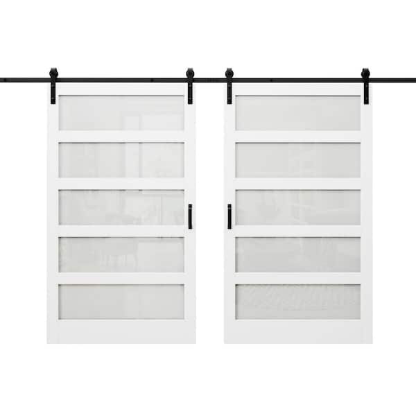 ARK DESIGN 96 in. x 84 in. 5-Lites with Frosted Glass Without Soft Close MDF Sliding Barn Door with Hardware Kit