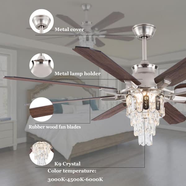 OUKANING Silver and Brown Retro Indoor 60 in. Crystal 6-Speed