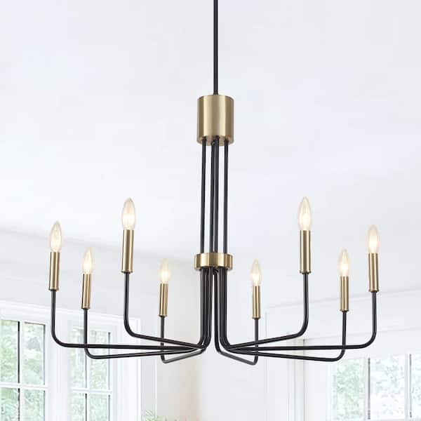 LWYTJO 8-Light Modern Industrial Black/Gold Candle Style Island Chandelier Transitional Pendant Light for Kitchen Dining Room