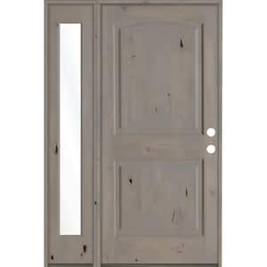 44 in. x 80 in. Knotty Alder 2 Panel Left-Hand/Inswing Clear Glass Grey Stain Wood Prehung Front Door with Left Sidelite