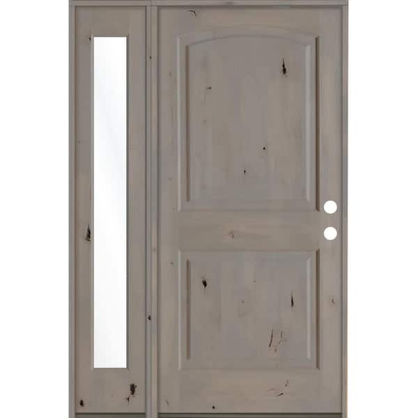 Krosswood Doors 44 in. x 80 in. Knotty Alder 2 Panel Left-Hand/Inswing Clear Glass Grey Stain Wood Prehung Front Door with Left Sidelite