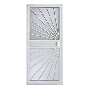 32 in. x 80 in. 469 Series White Prehung Universal Hinge Outswing Sunburst Security Door