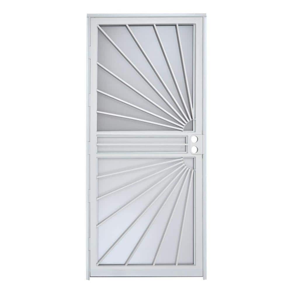 36 in. x 80 in. 469 Series White Prehung Universal Hinge Outswing Sunburst Security Door price history on PriceWatchPro