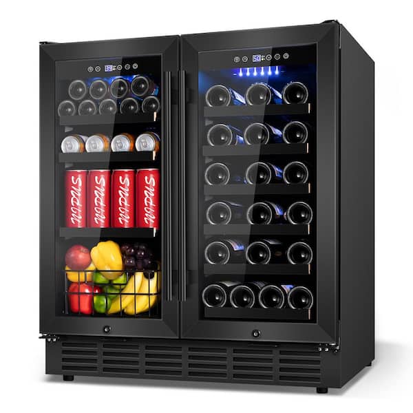 30.3 in. Dual Zone 38 Plus Bottles and 100 Plus Cans Wine and Beverage Cooler in Black Built-in Wine Refrigerator