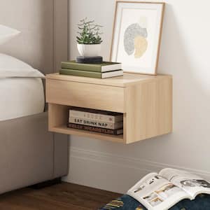 Jackson 16 in. Light Oak Rectangle Wood End Table Nightstand Side Table with Storage Drawer Open Shelf Cubby